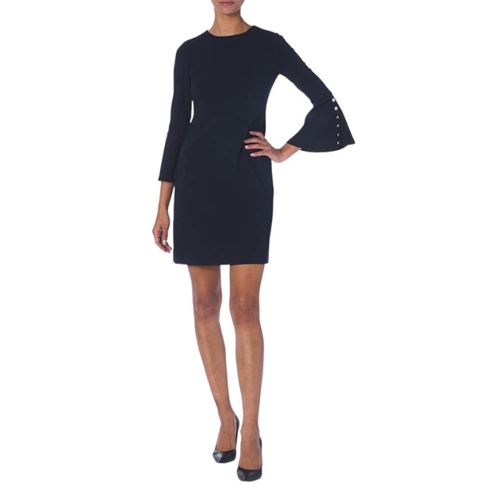 Tommy Hilfiger Scuba Crepe Bell Sleeve Dress Navy Size 10